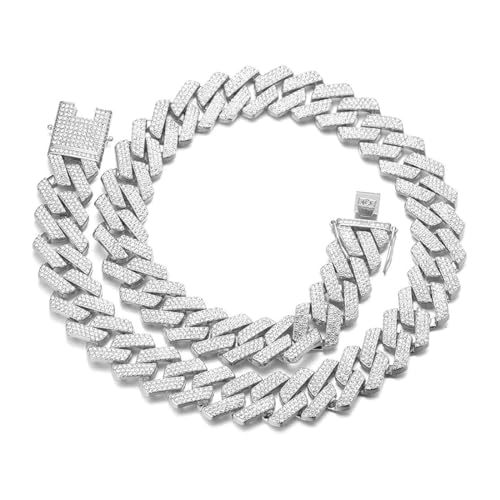 Cuban link Chain Iced Out Kette Kubanische Kette, 14 MM Miami Cuban Chain Gold Silber Halsketten Kette Diamantkette Hip Hop Schmuck Geschenk Diamant Kette Armband Hip Hop Schmuck für Jungen von KENAV