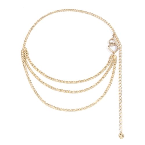 Kettengürtel Damen, Mode Bauchkette Gold Mehrschichtig Metall Taillenkette Verstellbare Metallkörperkette Herzform Taillenkette aus Metall Gold Kettengürtel für Kleid Jeans von KENAV