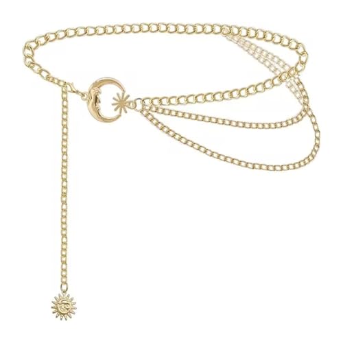 Kettengürtel Damen, Mode Bauchkette Gold Mehrschichtig Metall Taillenkette Verstellbare Metallkörperkette Mond Stern Taillenkette aus Metall Gold Kettengürtel für Kleid Jeans von KENAV
