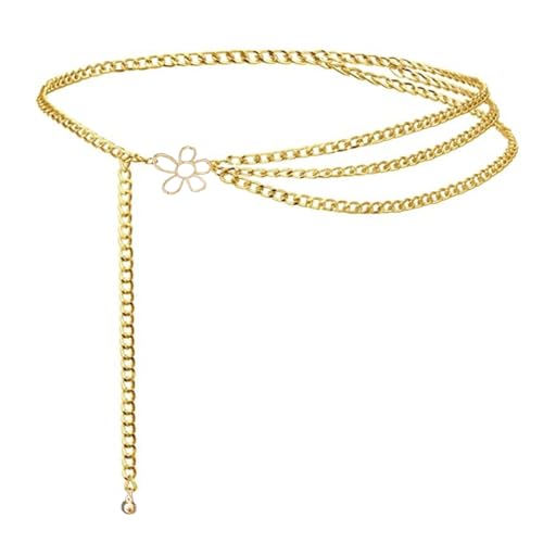 Kettengürtel Damen, Mode Bauchkette Gold Mehrschichtig Metall Taillenkette Verstellbare Metallkörperkette Pflaumenblüten Taillenkette aus Metall Gold Kettengürtel für Kleid Jeans von KENAV