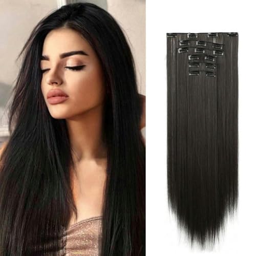 Synthetische schwarze Haarverlängerungen 24"/60cm 140g 6-teilig/Set Damen lang glatt voller Kopf Clip 16 Clips Ombre hitzebeständig 6PS 2 24inch Synthetische schwarze Haarverlängerungen 24"/60cm 140g 6-teilig/Set Damen lang glatt voller Kopf Clip 16 Clips Ombre hitzebeständig 6PS 2 24inch von KENFHH