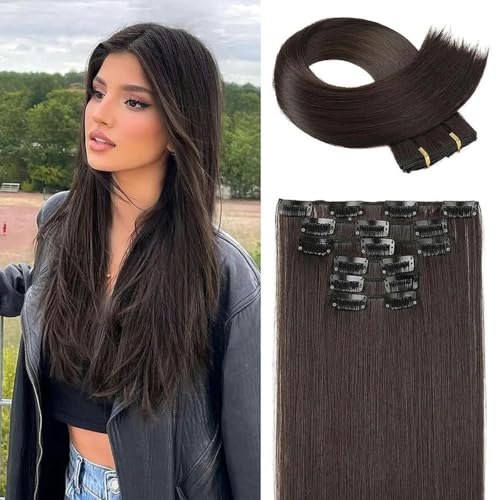 Synthetische schwarze Haarverlängerungen 24"/60cm 140g 6-teilig/Set Damen lang glatt voller Kopf Clip 16 Clips Ombre hitzebeständig 6PS 4 24inch Synthetische schwarze Haarverlängerungen 24"/60cm 140g 6-teilig/Set Damen lang glatt voller Kopf Clip 16 Clips Ombre hitzebeständig 6PS 4 24inch von KENFHH