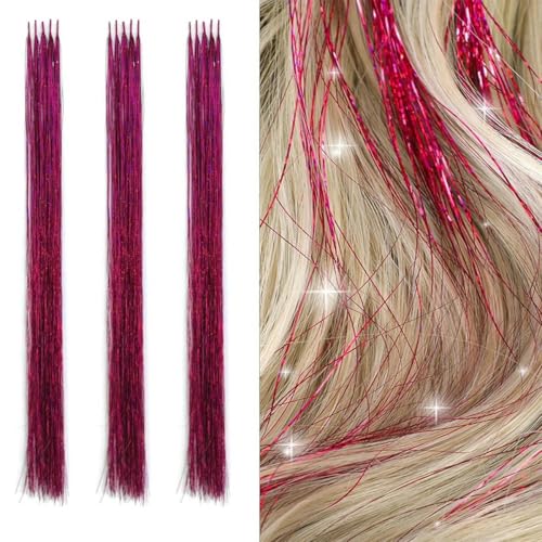 Synthetisches Haar, Regenbogen-Haarverlängerungen, I-Tip, farbige Accessoires für modische Damen, 2023, Rosarot, 24 Zoll, 5 Stück von KENFHH