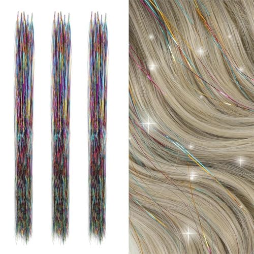 Synthetisches Haar, Regenbogen-Haarverlängerungen, I-Tip, farbige Accessoires für modische Damen, 2023, drei Farben, 24 Zoll, 20 Stück von KENFHH