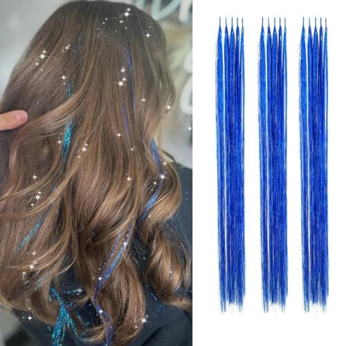 Synthetisches Haar Regenbogen Haarverlängerungen I Tip farbige Accessoires für Mode Frauen 2023 blau 24 Zoll 20 Stück von KENFHH