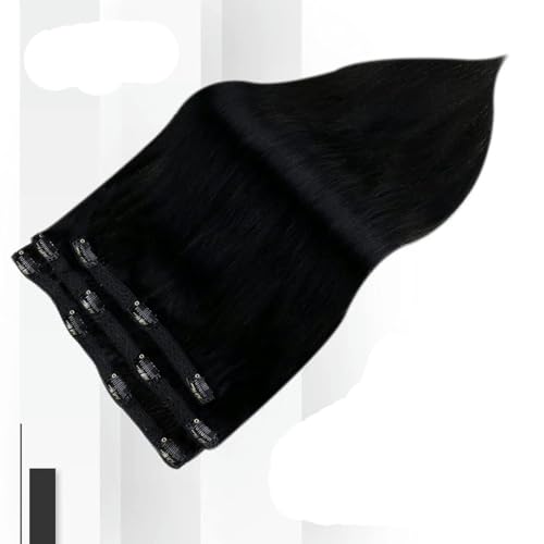 Vollglänzende Clip-in-Haarverlängerungen aus Echthaar, 3-teilig, 100 g, glatt, 12 20, doppelte Tressen, Haarverlängerungen aus Echthaar für Frauen, 1 b, 14 Zoll (100 g), 3 6 Monate (6 Stück) von KENFHH