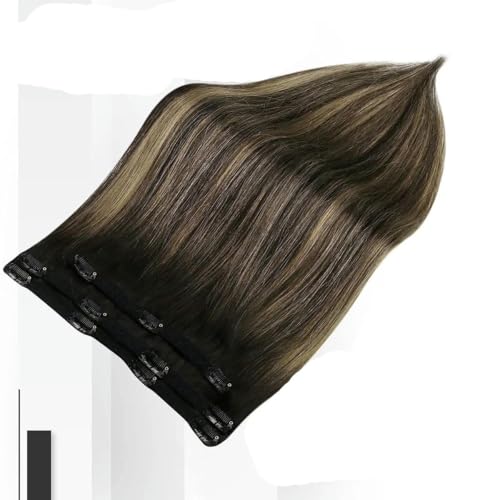 Vollglänzende Clip-in-Haarverlängerungen aus Echthaar, 3-teilig, 100 g, glatt, 12 20, doppelte Tressen, Haarverlängerungen aus Echthaar für Frauen, 1 b 27 1 b 20 Zoll (100 g), 3 6 Monate (6 Stück) von KENFHH