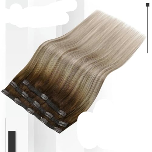 Vollglänzende Clip-in-Haarverlängerungen aus Echthaar, 3-teilig, 100 g, glatt, 12 20, doppelte Tressen, Haarverlängerungen aus Echthaar für Frauen, 3 8 22 20 Zoll (100 g), 3 6 Monate (6-teilig) von KENFHH