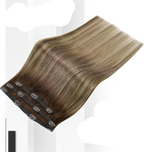 Vollglänzende Clip-in-Haarverlängerungen aus Echthaar, 3-teilig, 100 g, glatt, 12 20, doppelte Tressen, Haarverlängerungen aus Echthaar für Frauen, 4 24 4 14 Zoll (100 g), 3 6 Monate (6 Stück) von KENFHH