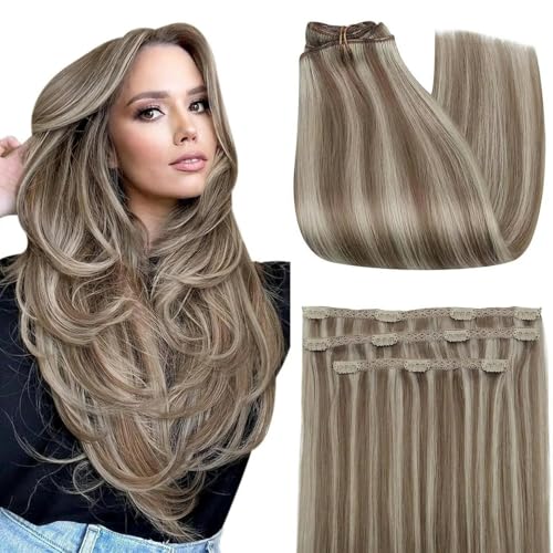 Vollglänzende Clip-in-Haarverlängerungen aus Echthaar, 3-teilig, 100 g, glatt, 12 20, doppelte Tressen, Haarverlängerungen aus Echthaar für Frauen, 8P60, 12 Zoll (100 g), 3 6 Monate (6 Stück) von KENFHH