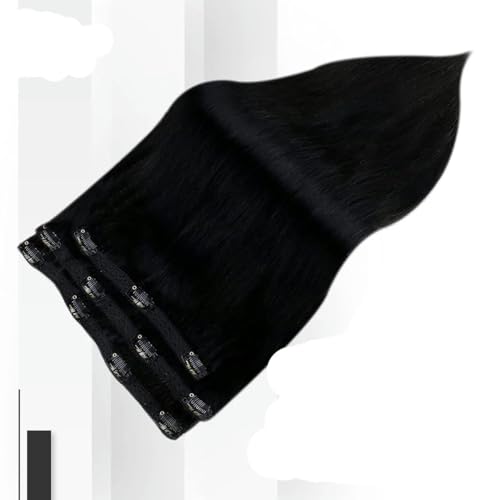 Vollglänzende Clip-in-Haarverlängerungen aus Echthaar, 3-teilig, 100 g, glatt, 12 20 Doppeltressen, Haarverlängerungen aus Echthaar für Frauen, 1-14 Zoll (100 g), 3-6 Monate (6 Stück) von KENFHH