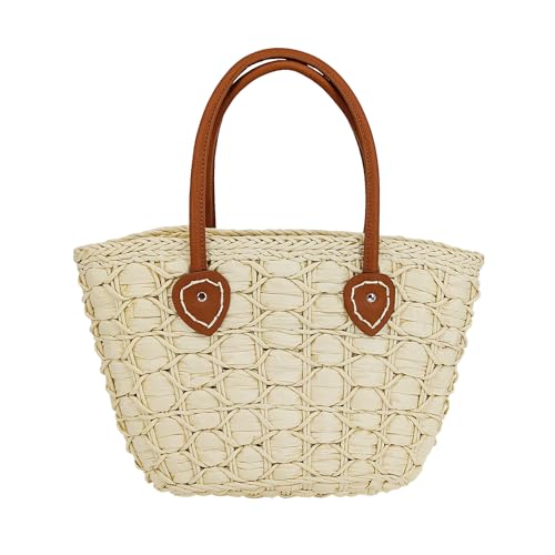 KENOFAR Niche Hohl Gemüsekorb Handgemachte Stroh Damentasche Rhombus Tragbare Stroh Geldbörse Mode Gewebt Handtasche, Cremeweiß von KENOFAR