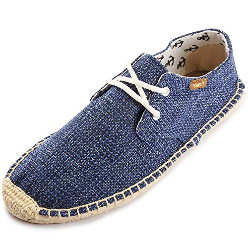 KENTTI Herren Schnürung Casual Canvas Slip auf flachen Espadrille Schuhen Blau 45 EU von KENTTI