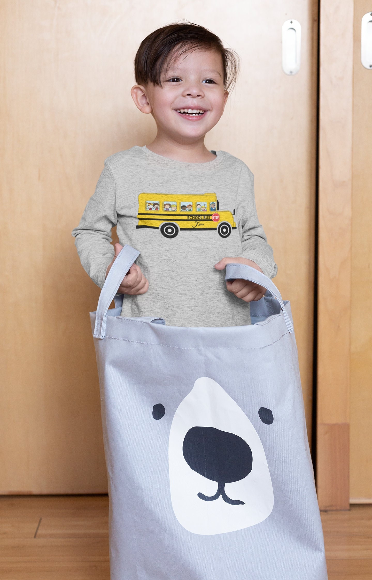 Personalisiertes Schulbus Geburtstags-Langarm-Shirt - Kinder Name Top von KENYMARY