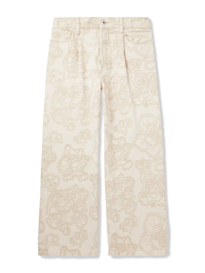 KENZO - Verdy Wide-Leg Pleated Embroidered Jeans - Men - Neutrals - UK/US 31 von KENZO