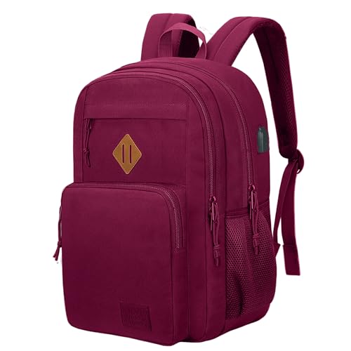 KEOFID Laptop Rucksack für Herren Damen, Großer Schulrucksack für Jungen, Mädchen und Teenager, Anti-Diebstahl Computer Rucksack, 15,6 Zoll Laptop, Handgepäck Rucksack(Burgundy) von KEOFID