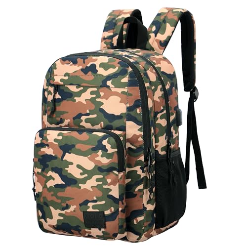 KEOFID Laptop Rucksack für Herren Damen, Großer Schulrucksack für Jungen, Mädchen und Teenager, Anti-Diebstahl Computer Rucksack, 15,6 Zoll Laptop, Handgepäck Rucksack(Tarnung) von KEOFID