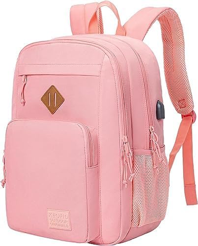 KEOFID Laptop Rucksack für Herren Damen, Großer Schulrucksack für Jungen, Mädchen und Teenager, Anti-Diebstahl Computer Rucksack, 15,6 Zoll Laptop, Handgepäck Rucksack(Rosa) von KEOFID