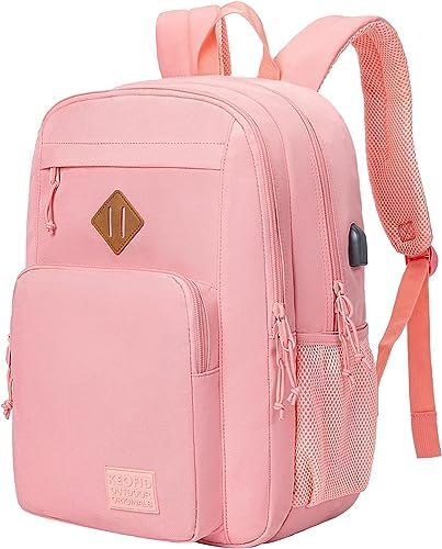 KEOFID Laptop Rucksack für Herren Damen, Großer Schulrucksack für Jungen, Mädchen und Teenager, Anti-Diebstahl Computer Rucksack, 15,6 Zoll Laptop, Handgepäck Rucksack(Pink) von KEOFID