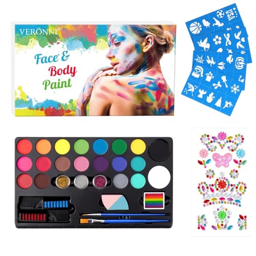 1 Satz Kinderschminke, Gesichtsfarben Kinderschminken,1 Edelstein-Aufkleber mit Werkzeugen wie Pinsel-Blitzvorlagen, Einfach zu Bedienen und zu Reinigen, für Eine Vielzahl von Anlässen Geeignet von KEORHEZ