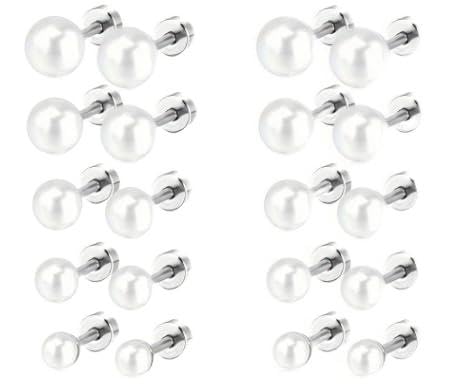 10 Paar Perlenohrringe 10 Paar Medizinische Ohrstecker Cubic Zirkonia Runde Ohrstecker Weiße Perlenohrstecker Ohrringe Set Für Damen Mädchen von KEORHEZ