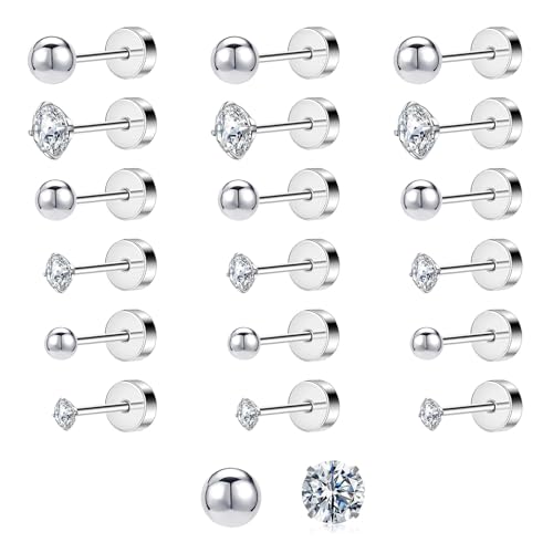 18 Paar Ohrringe Silber-Sets Edelstahl Tragus Piercing Verschiedene Größen Erhältlich Modisch Und Glänzend Praktisch Und Schnell Geeignet Für Männer Und Frauen Mit Mehreren Ohrlöchern von KEORHEZ