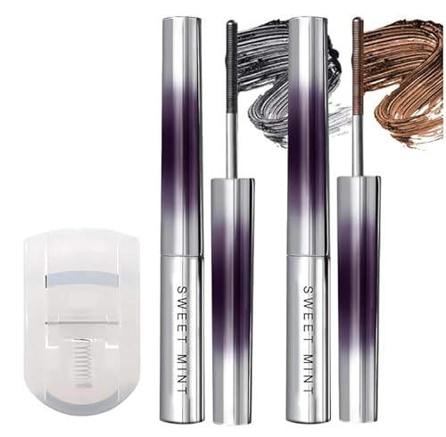 2 Stück Iron Eye Mascara, 3D Curling Wimperneisen-Mascara,Langer Halt 0,55 Mm Ultrafeine Metallbürste, Wird mit Einer Weitwinkel-Wimpernzange Geliefert, Wasserfest Sweatproof von KEORHEZ