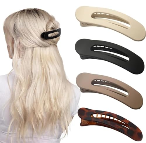 5 Stück Flache Haarspangen, Rutschfest Haarclips, Schlichte Haaraccessoires Für Damen, Haarspange Flach Hochsteckfrisuren Einfache, Haarspange Für Feines Haar(Schwarz, Weiß, Khaki, Kamel, Bernstein) von KEORHEZ
