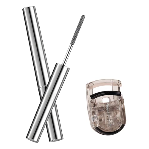 Washable Metal Mascara, Curling Voluming Eyelash Mascara Schwarz,mit Einer Wimpernzange, Non-Clumping Flake Proof MetalMascara, Schnell Trocknend und Wischfest von KEORHEZ