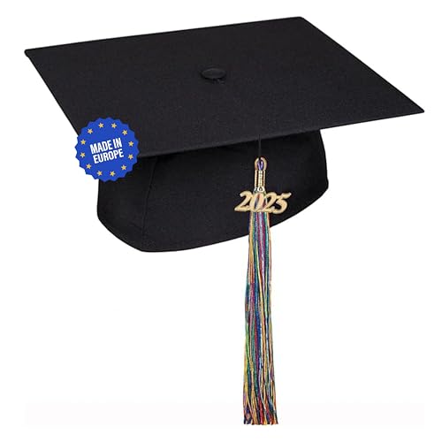 KEPI - Abschluss Hut, Doktorhut, Europäischer Hersteller, Graduation Hut im Universalgröße, Verstellbereich 54-61 cm, Quaste mit Datumsanhänger 2025, Abschlusshüte in 18 Farben - Regenbogen von KEPI