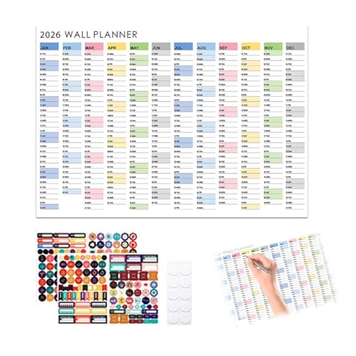 KEPYATI Wandkalender 2026 (74 X 52.5Cm) Gefalzt In Poster Größe. Querformat, Gefaltet - Kalender 2026 Wandkalender, 4 Blatt Dekorative Aufkleber Und Ein Weicher Doppelseitiger Aufkleber von KEPYATI