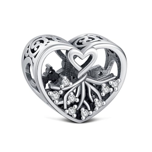 KEQ 925 Sterling Charm Stammbaum Anhänger für Armband Charm Silber Familie 5A Zirkonia Bead Pendant für Europäische Armbänder Halsketten Schmuck Geschenk für Damen Frauen geburtstag von KEQ