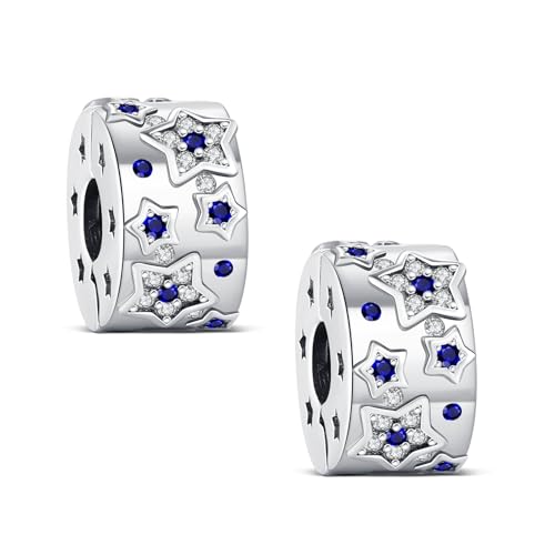 KEQ Clip-Charms Anhänger Damen 925 SterlingSilber Sonne Mond Sterne Pavé Clip Zirkonia Bead Charm Stopper Schmuck Geburtstagsgeschenke Denkmal für Frauen Freundin Mutter (Sonne, Sterne und Mond) von KEQ