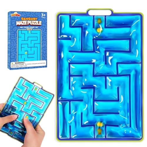 KEQAR 1 Stück Gel-gefülltes Labyrinth-Sensorisches Spielzeug, Anti-Stress-Autismus Spielzeug, Stress und Angst Relief, Angst ADHD Spielzeug, reizbare Stofftiere für Kinder und Jugendliche (Blau) von KEQAR