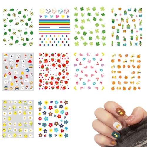 KEQAR 10 Blatt Selbstklebend Süß Kinder Nagelsticker Nagelaufkleber Weihnachtsblumen Blätter Tiere Pflanzen Früchte Nail Art Sticker Dekoration Nageldesign Zubehör von KEQAR