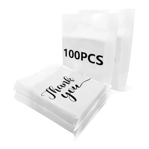 KEQAR 100 Stück Dankeschön Geschenktüten, Extra Dicke 2,36 Mil, Einzelhandels-Plastiktüten, für kleine Unternehmen, Geschäfte & Boutiquen, Wiederverwendbare Plastiktaschen mit Griff (20x30 cm) (Weiß) KEQAR 100 Stück Dankeschön Geschenktüten, Extra Dicke 2,36 Mil, Einzelhandels-Plastiktüten, für kleine Unternehmen, Geschäfte & Boutiquen, Wiederverwendbare Plastiktaschen mit Griff (20x30 cm) (Weiß) von KEQAR
