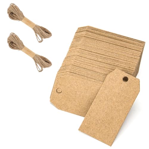 KEQAR 100 kahle Geschenktiketten in Braun 7×4 cm mit Juteschnur – für Hochzeit, Geburtstag, Weihnachten KEQAR 100 kahle Geschenktiketten in Braun 7×4 cm mit Juteschnur – für Hochzeit, Geburtstag, Weihnachten von KEQAR