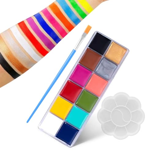 KEQAR 12-Farben halloween Professionelles Face-Paint-Set Inklusive Pinsel & Mischpalette – Für Halloween, Karneval, Cosplay & mehr von KEQAR