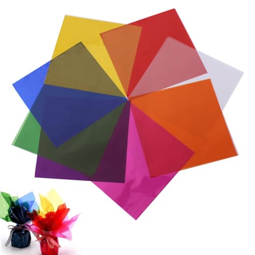 KEQAR 160 Blatt transparente Farbfolie für DIY und Bonbonverpackungen, farbige Zellophanfolie (19 cm x 19 cm) von KEQAR