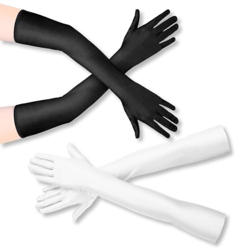 KEQAR 2 Paar Satin Classic Abendhandschuhe Elegant Damen, 1920er Handschuhe für Classic Opera Party Halloween Karneval Kostüm (Lang) von KEQAR