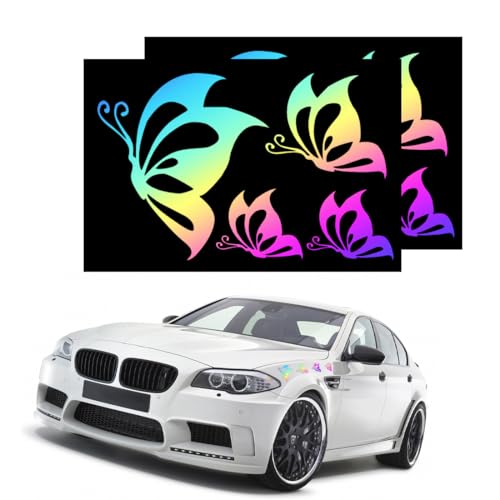 KEQAR 2 Sets Schmetterlings-Autoaufkleber-Set, Schmetterlings-Vinyl, Wasserfester Aufkleber, Reflektierende Aufkleber Für Damen, Auto Stoßstange Fenster Laptop Aufkleber von KEQAR