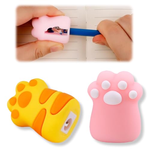 KEQAR 2 Stück Manueller Pencil Sharpener mit Behälter für Kinder Schule Büro, Bunter Doppelloch Ovaler Bleistiftspitzer von KEQAR