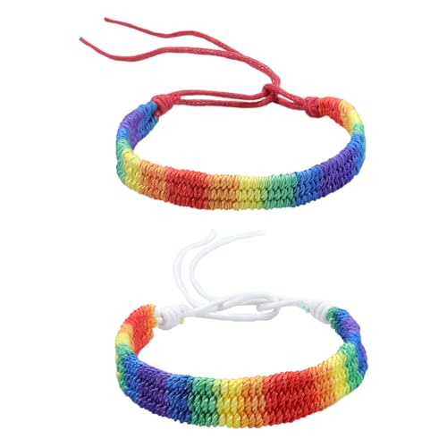 KEQAR 2 Stück Rainbow LGBT Pride Bracelet Handmade Braided Friendship Bracelet Woven Colorful Accessories for Women Girls Men (Rainbow) von KEQAR