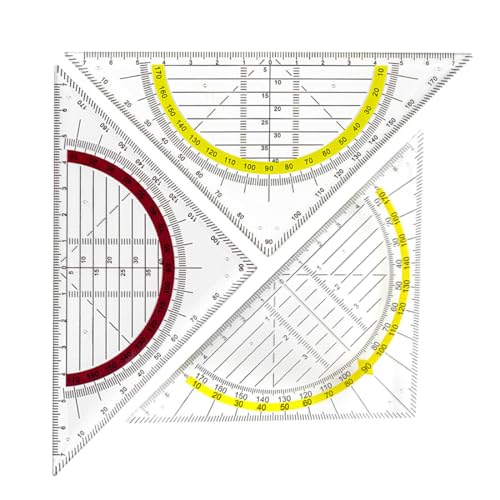 KEQAR 3 Stück Kunststoff Winkelmesser, Zeichnung Lineal, Mehrzweck-Dreieck Lineal, Design Lehre Lehrer mit Winkelmesser (mit roter Tasche) von KEQAR