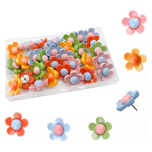 KEQAR 30er Set Blumige Pinnnadeln Reißzwecken Für Pinnwand, Korktafel, Fotowand, Büro & Zuhause Dekoration (Bunte) von KEQAR