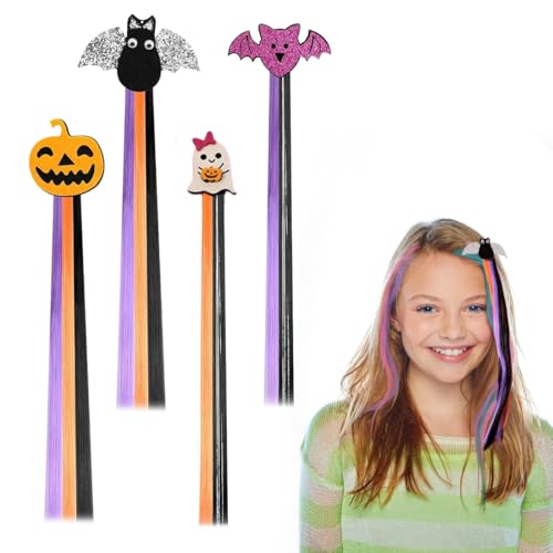 KEQAR 4 Stück Haarverlängerung Clips für Glattes Haar, Halloween Mädchen Haarschmuck, Bunte Haarteile Synthese Party Ankleiden (Bunte) von KEQAR