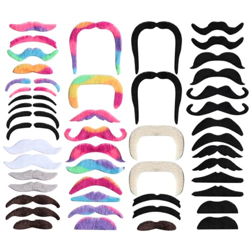 KEQAR 48 Stück Selbstklebender Schnurrbart Falscher Bart für Party, Weihnachtsfeier und Geburtstag (Mehrfarbig) von KEQAR