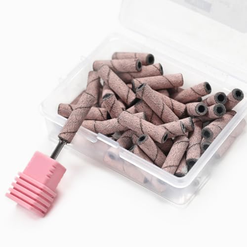KEQAR 50 Ultra Fine Sand Sanding Caps for Gel Nails, Nail Cutter Attachments with 1 Mandrel Drills, Professional Nail Files, Sanding Bands for Nail Polish, Manicure (#240) von KEQAR