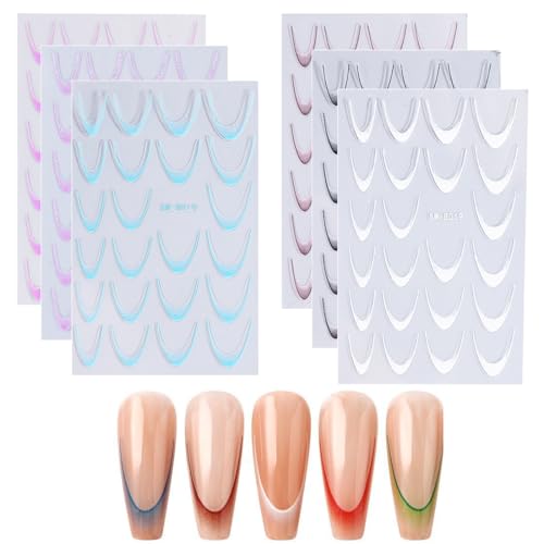 KEQAR 6 PCS French Tip Nail Sticker Set, Waterproof Self-Adhesive, Nail Wrap Sticker Accessories for Family (Solid Color Gradient) von KEQAR
