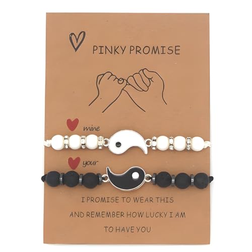 KEQAR Armband, 2 Matching Yin Yang Verstellbare Schnur Freundschaft Bangle Pärchen, Personalisierte Armbänder für Paare und Bester Freund von KEQAR